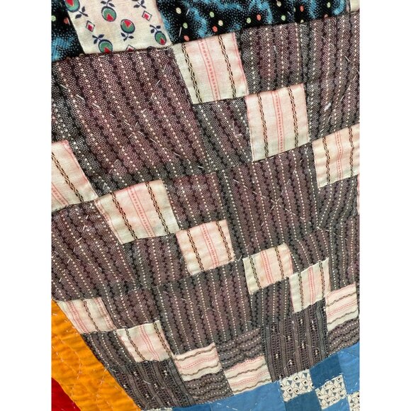 Vintage 1930s Fabric Postage Stamp Quilt 77.5x78" Rustic - Picture 16 of 16